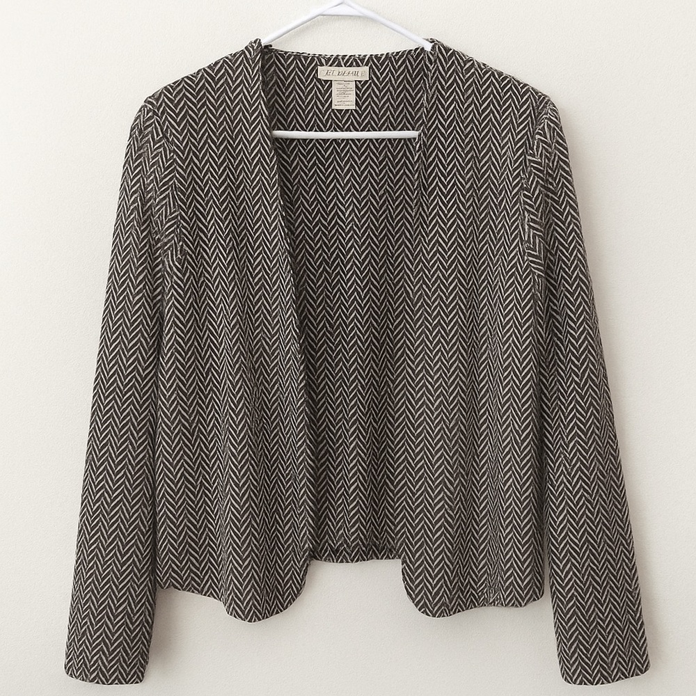 Danbee Black & White Chevron Open Front Blazer Jacket